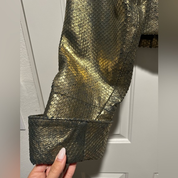 NWT Designer KUZYK Mick Gold Snake Embossed Calfskin Leather Jacket Sz LARGE - Picture 7 of 16